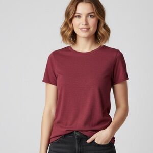 Pact Organic Cotton Slub Fitted Crew Tee Shirt Burgundy Red Small